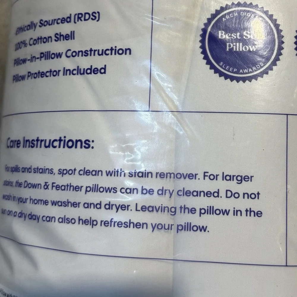 Fluff Co 2 PACK Down & Feather PILLOW FIRM & STANDARD SIZE BRAND NEW IN BAG!